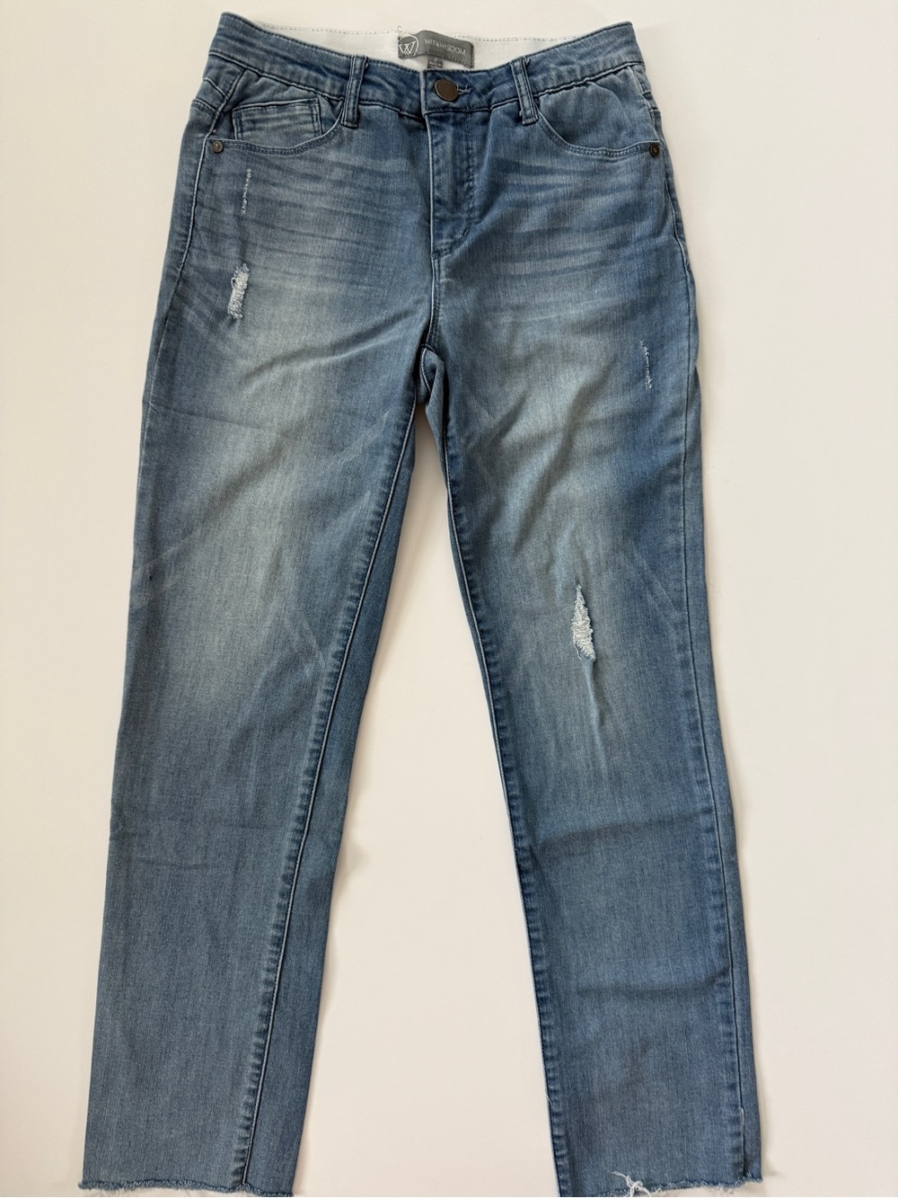 Wit & Wisdom Distressed Medium Wash Jeans with Raw Hem